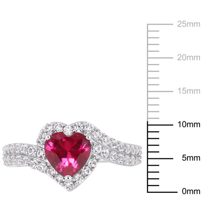 Women'S Created Sapphire and Ruby Sterling Silver Engagement Ring