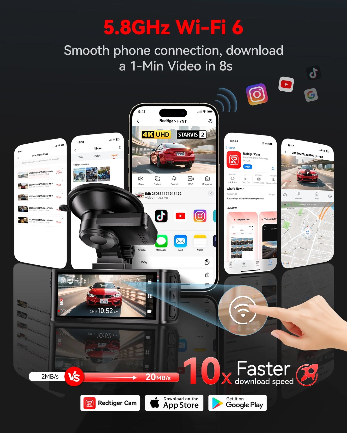 Touch Screen Dash Cam Front and Rear, 4K Dash Camera with STARVIS 2 Sensor, Free 128GB Card, Car Camera with Wifi GPS, Voice Control, Wdr,5.8Ghz Wifi, 24H Parking Mode, Night Vision